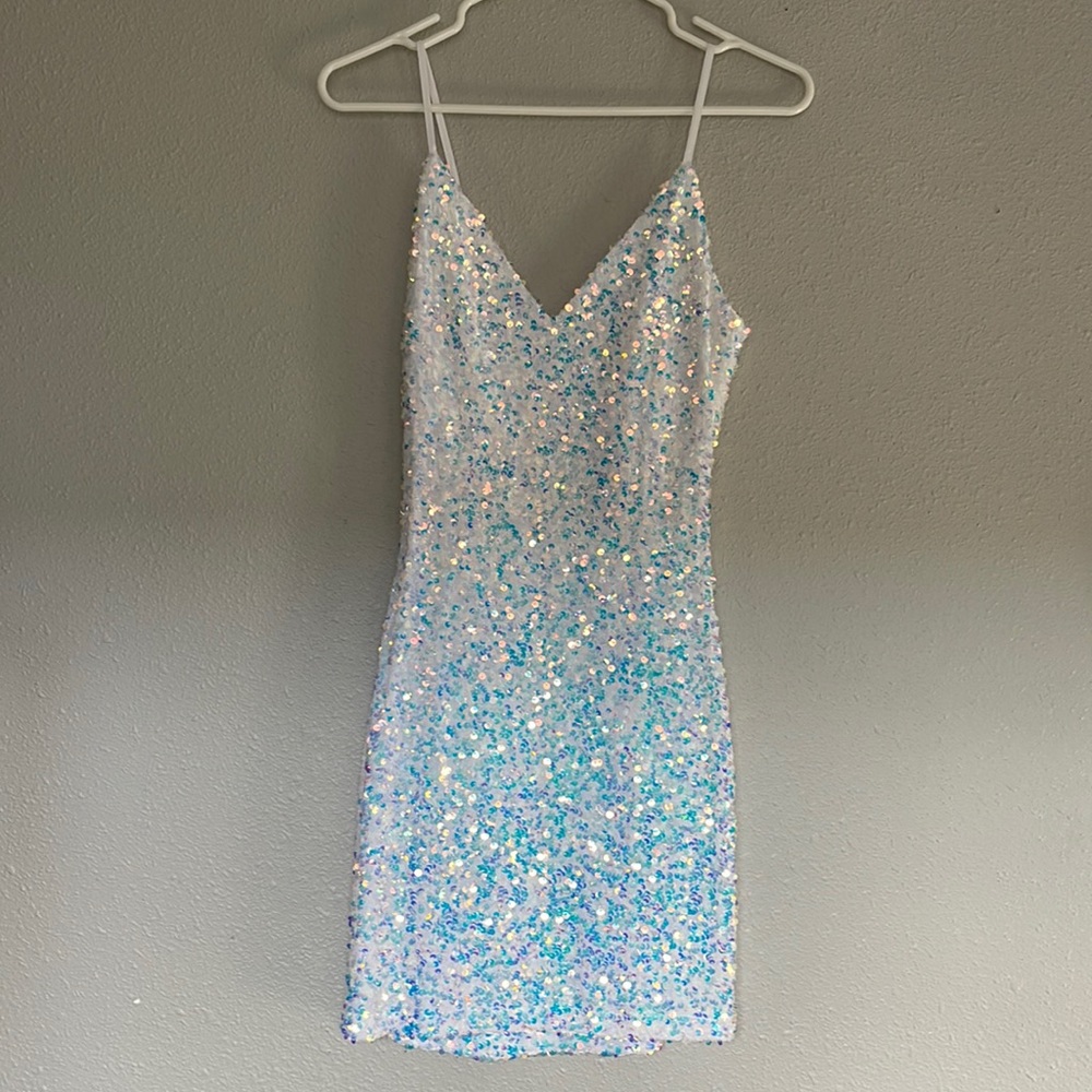 Sparkly White & Pastel Sequin Bachelorette Party Dress